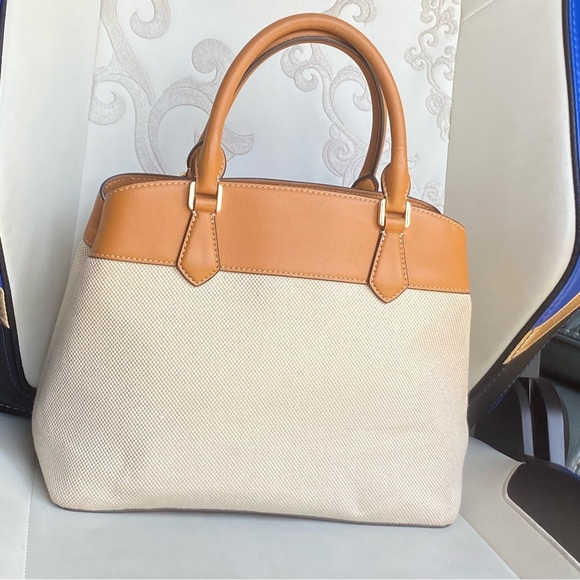 Tory Burch Tan & Brown Leather Canvas Bag - Picture 3 of 14